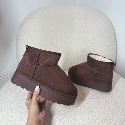 WILLOW Faux Fur/Suede Chunky Sole Mini Ankle Boots (SIZE UP)