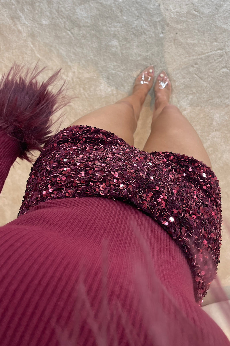 The CHARLOTTE Velvet Sequin Hot Pants | Dark Cherry