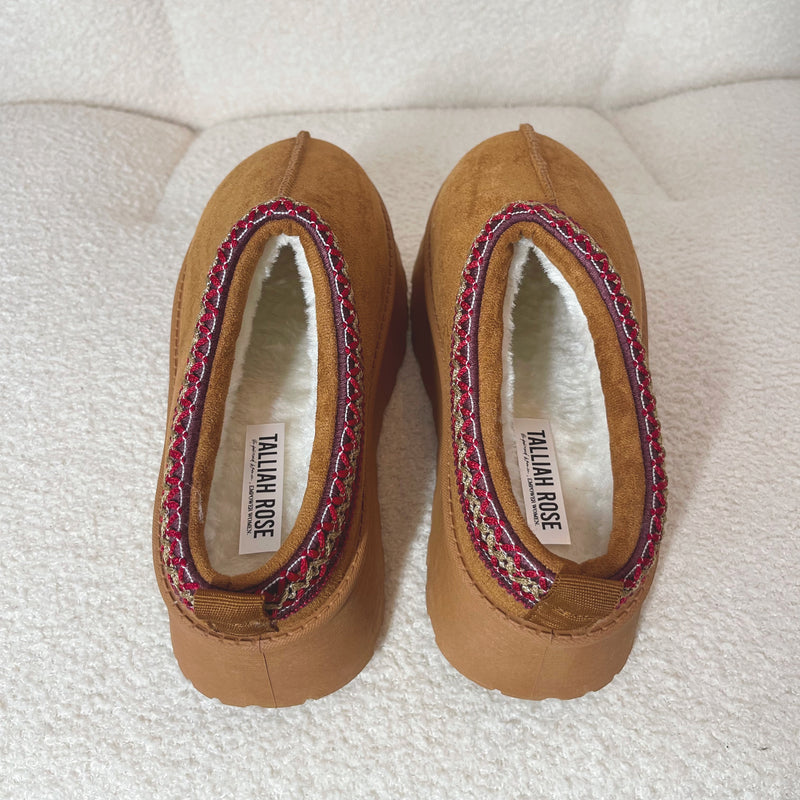 ALICE Faux Suede/Fur Chunky Aztec Indoor & Outdoor Slipper Shoes (SIZE UP)