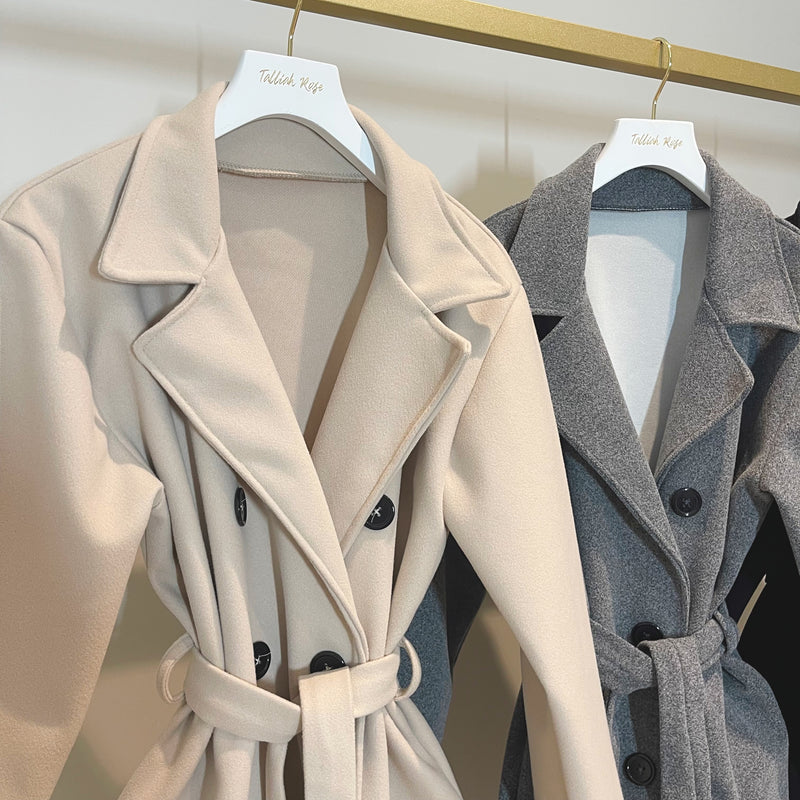 ALICE Faux Wool Longline Trench Coat With Belt