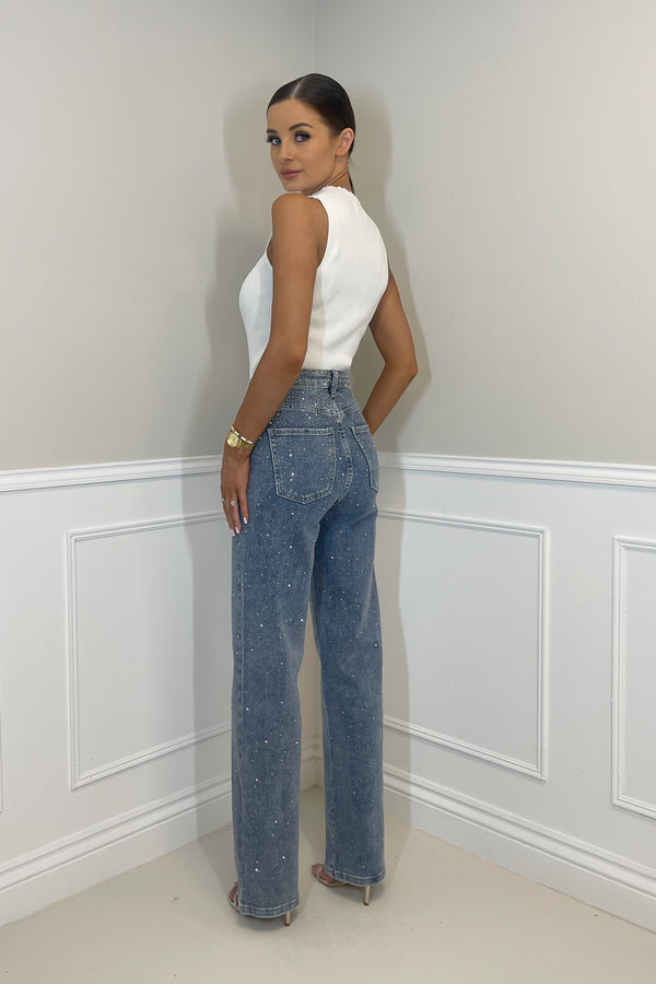 The KYLIE Diamanté Jeans | Mid Blue