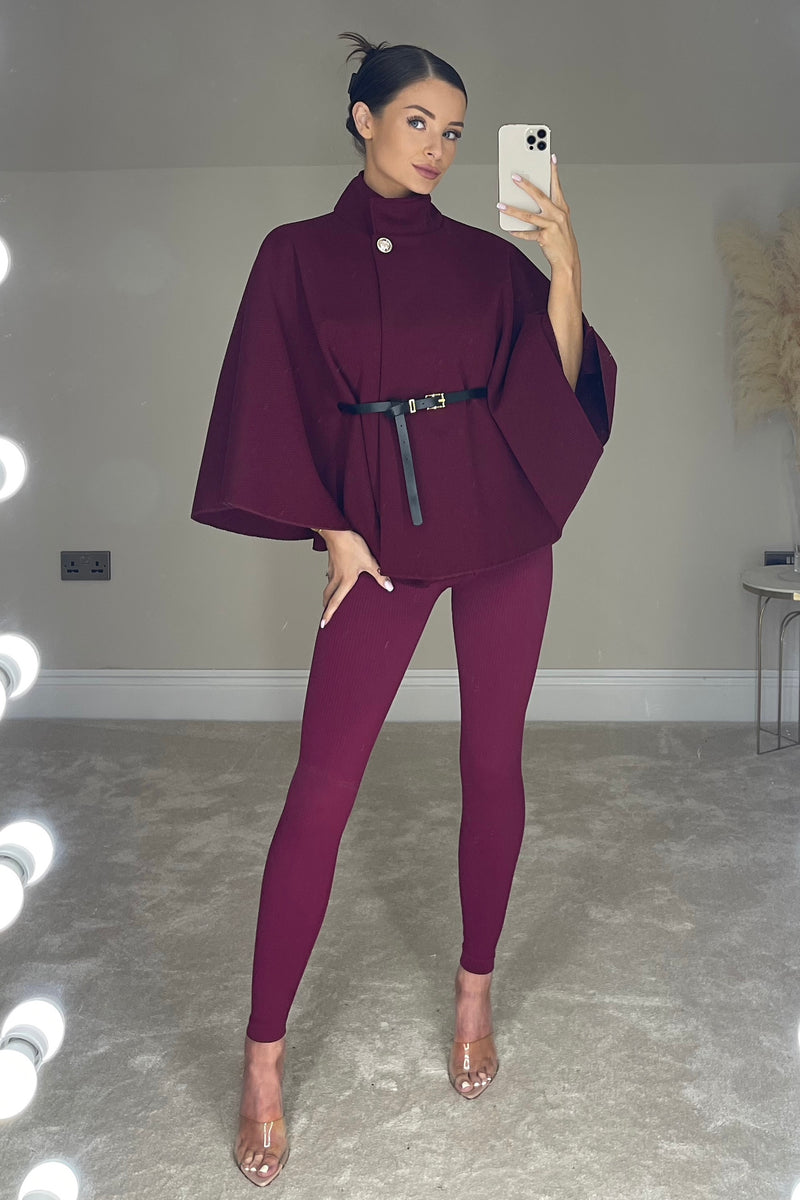 The VICTORIA Belted Cape | Dark Cherry