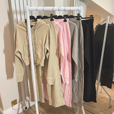 ELLA Soft Ribbed Stretch Straight Leg High Waisted Trouser & Jacket Contouring Lounge Set (4 colours)