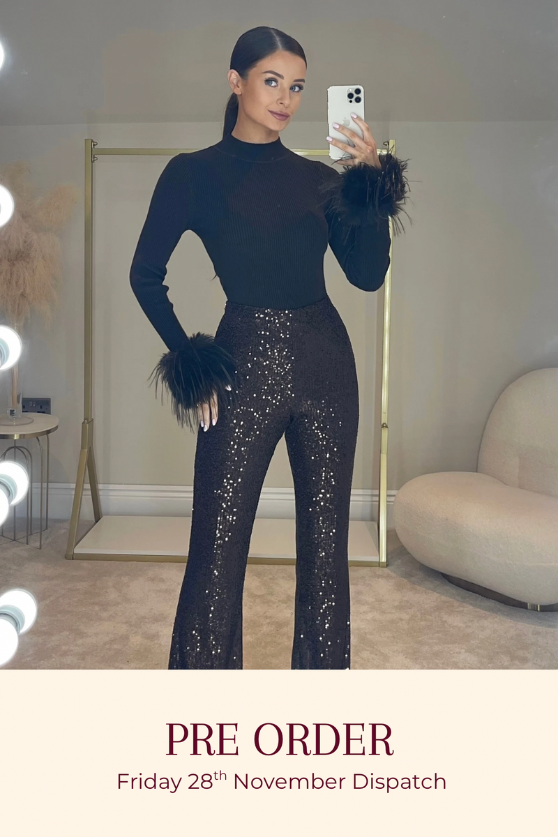 The HOLLIE Sequin Flared Trousers | Dark Chocolate *PRE ORDER*