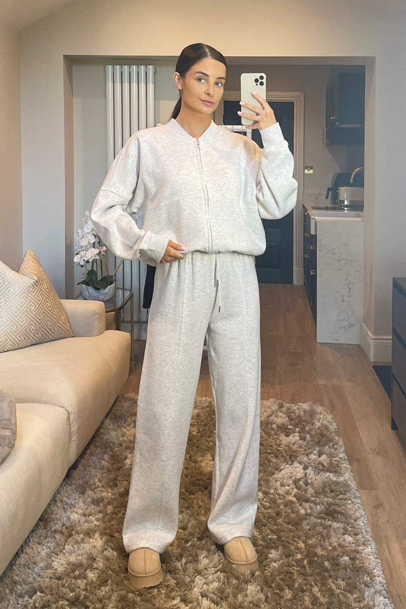 DONNA Oversizes Wide Leg Tracksuit Set in Light Grey