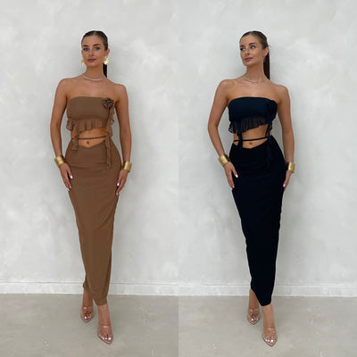 REESE Mesh Overlay Maxi Skirt Co Ord (2 colours)