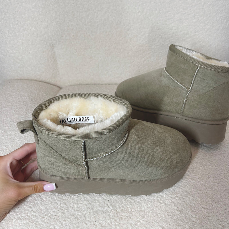 WILLOW Faux Fur/Suede Chunky Sole Mini Ankle Boots (SIZE UP)