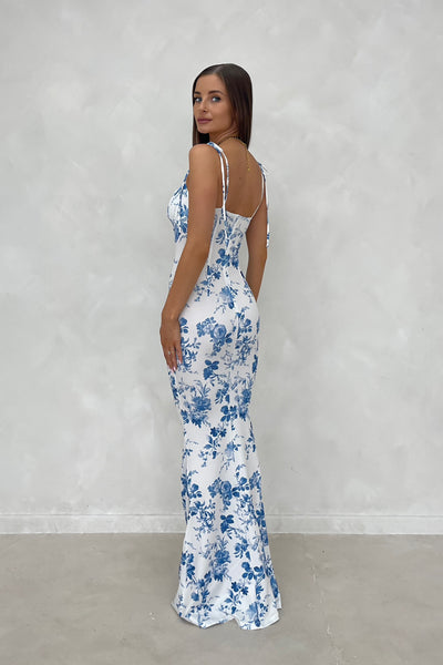 TIA Floral Milkmaid Sculpting Maxi Dress