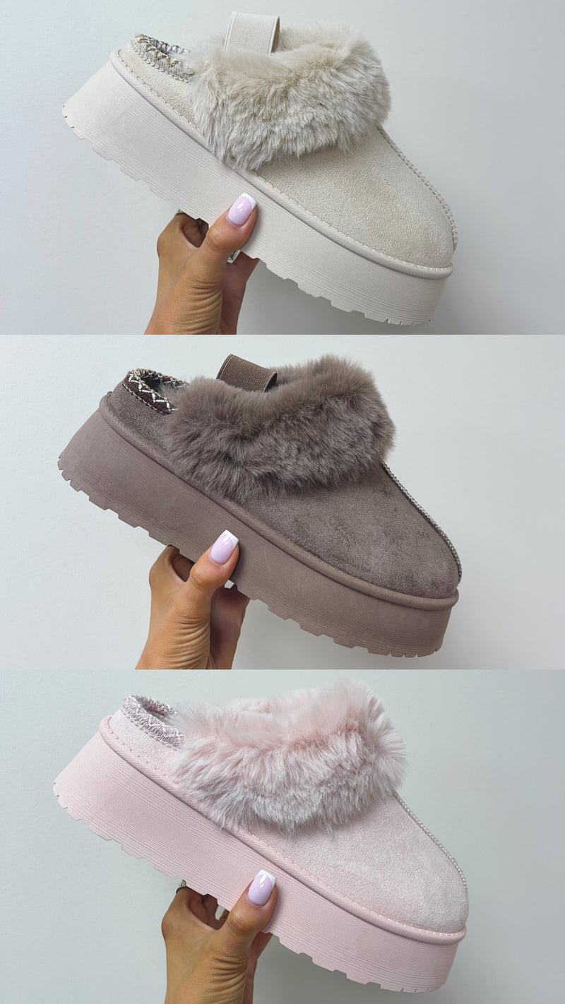 MATILDA Faux Fur Chunky Sling Back Indoor & Outdoor Slippers Shoes