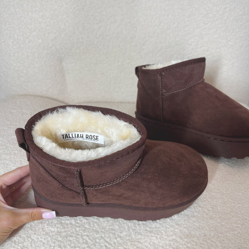 WILLOW Faux Fur/Suede Chunky Sole Mini Ankle Boots (SIZE UP)