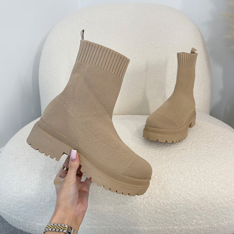 MILLY Toffee Stretch Fabric Sock Boots