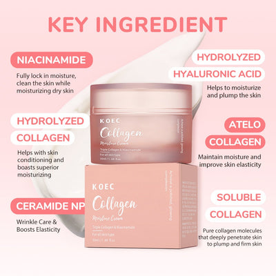KOEC Korean Collagen Anti-Wrinkle Firming Moisturizer Face & Neck Cream for Dry Skin 50ML