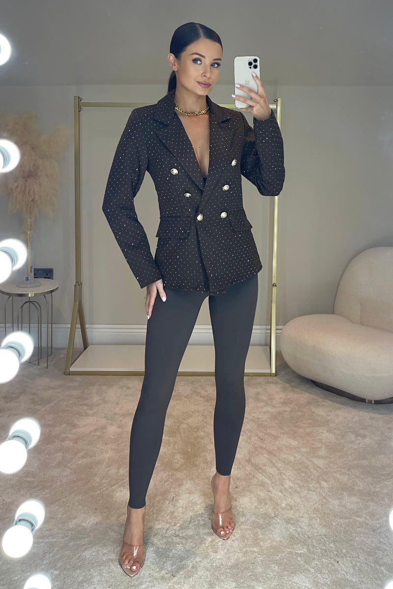 The SOPHIE Diamanté Fitted Blazer | Chocolate