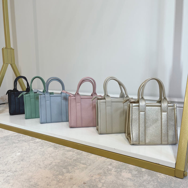 MACY ‘The Tote Bag’ Mini Block Colour Handbag with Cross Body Strap
