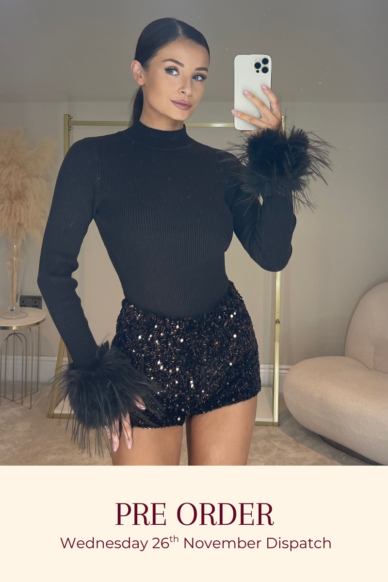 The AMELIA Feather Cuff Top | Dark Chocolate *PRE ORDER*