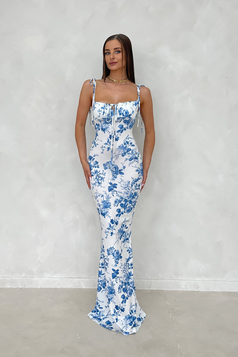 TIA Floral Milkmaid Sculpting Maxi Dress