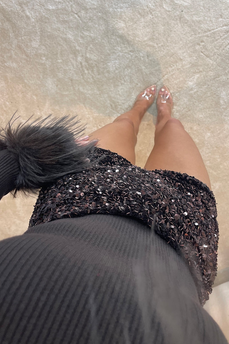 The CHARLOTTE Velvet Sequin Hot Pants | Dark Chocolate