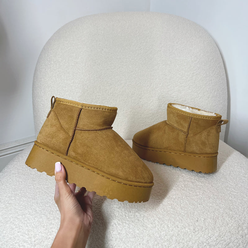 WILLOW Faux Fur/Suede Chunky Sole Mini Ankle Boots (SIZE UP)