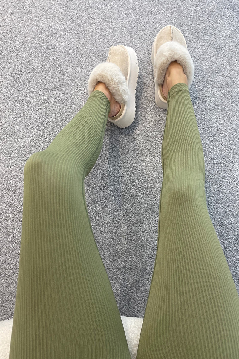 HONEY High Waisted Thick Rib Seamless Leggings in Khaki