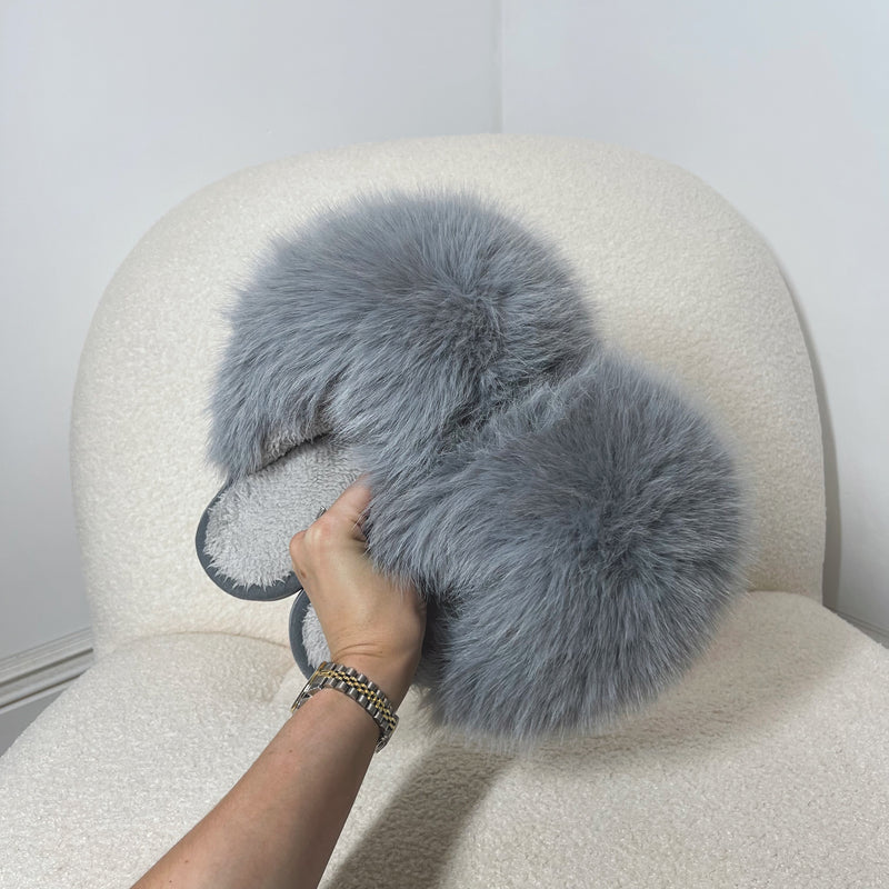 IGGY Extreme Faux Fur Oversized Slippers in Grey