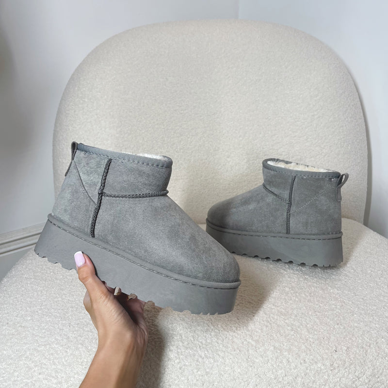 WILLOW Faux Fur/Suede Chunky Sole Mini Ankle Boots (SIZE UP)