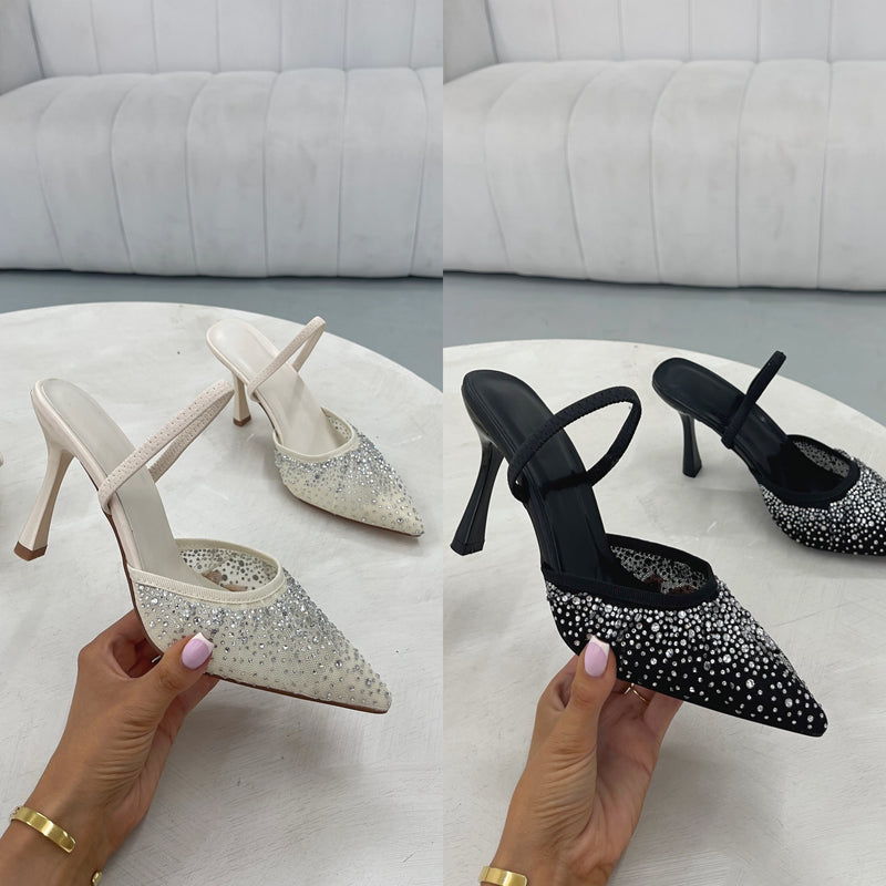 ZARA Premium Diamanté Mesh Sling Back Court Heels (2 colours)