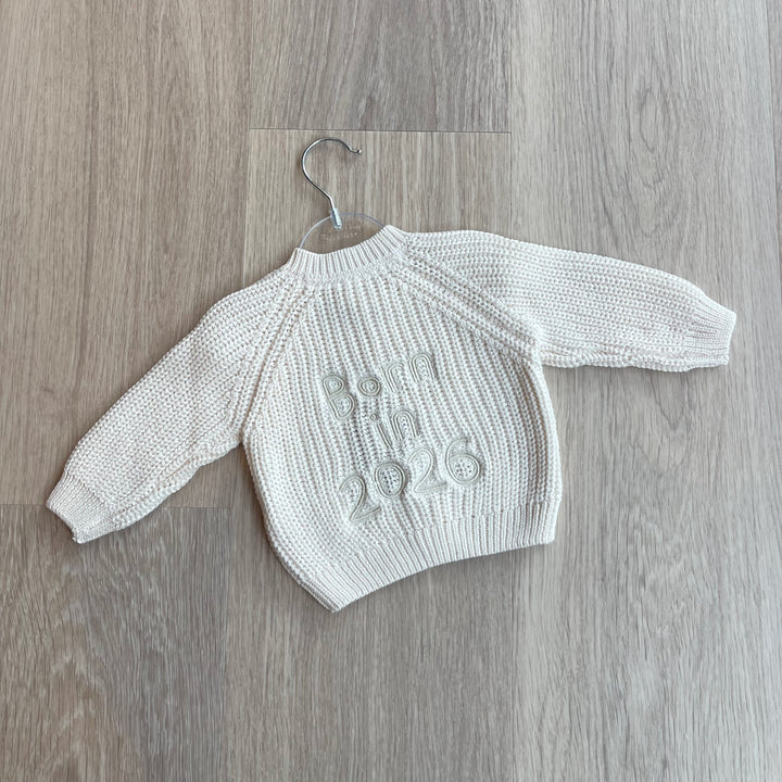 Born in 2026 Chunky Knit Cardigan in Cream – Talliah Rose