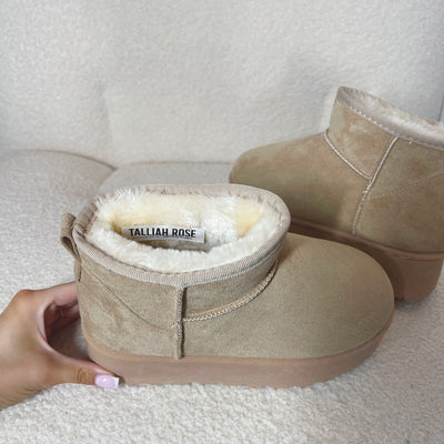 WILLOW Faux Fur/Suede Chunky Sole Mini Ankle Boots (SIZE UP)