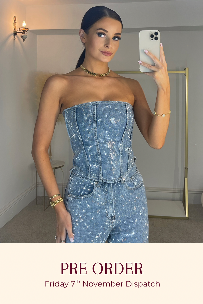 The GINA Diamanté Corset | Mid Blue *PRE ORDER*