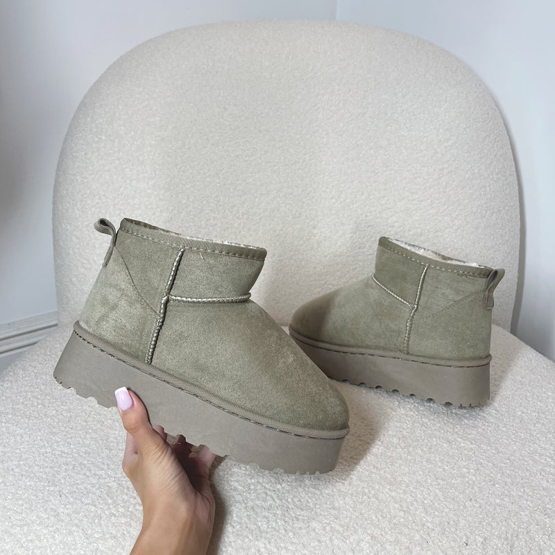 WILLOW Faux Fur/Suede Chunky Sole Mini Ankle Boots (SIZE UP)