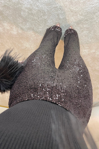 The HOLLIE Sequin Flared Trousers | Dark Chocolate