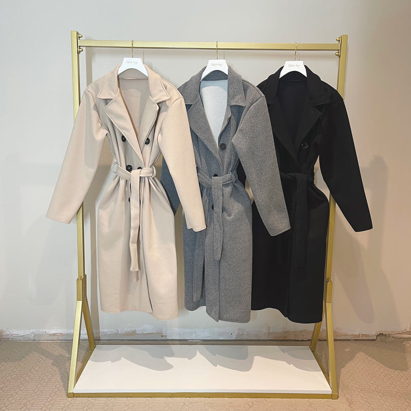 ALICE Faux Wool Longline Trench Coat With Belt