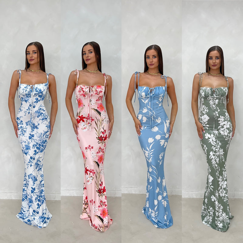 TIA Floral Milkmaid Sculpting Maxi Dress (4 colours)