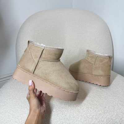 WILLOW Faux Fur/Suede Chunky Sole Mini Ankle Boots (SIZE UP)