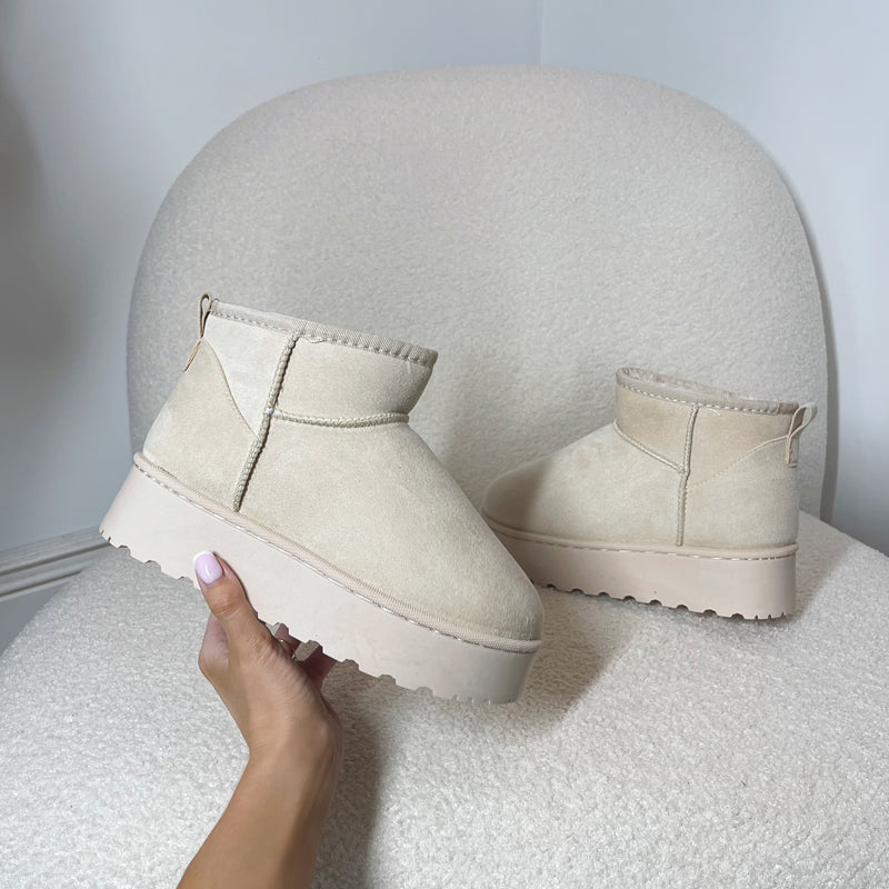 WILLOW Faux Fur/Suede Chunky Sole Mini Ankle Boots (SIZE UP)