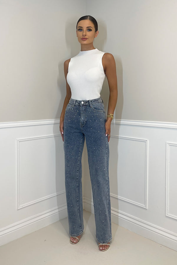KYLIE Ombré Diamanté High Waisted Stretch Denim Jeans in Blue | *PRE ORDER*