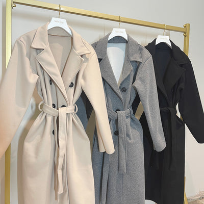 ALICE Faux Wool Longline Trench Coat With Belt