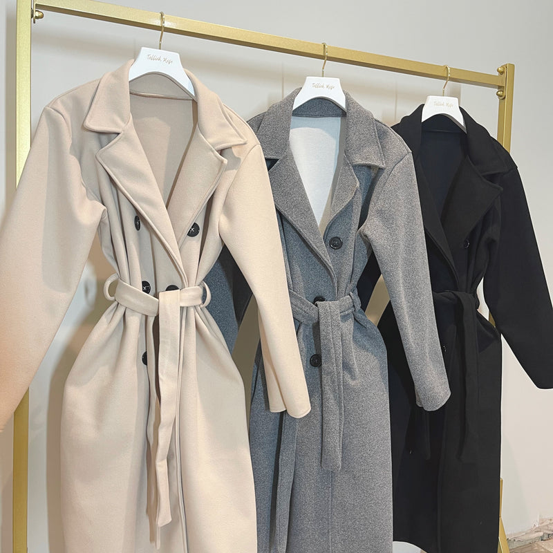 ALICE Faux Wool Longline Trench Coat With Belt